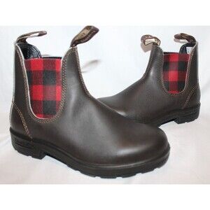 BLUNDDSTONE WOMEN'S 2308 BROWN RED PLAID LEATHER CHELSEA BOOTS NIB